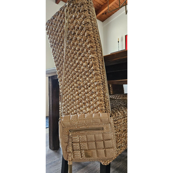 Herve Leger Womens Quilted Bag Tan Gold Snake Chain Strap Handbag Lamb Leather - Picture 15 of 16